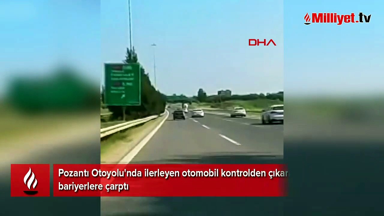 Otoyolda otomobilin bariyerlere çarptığı kaza kamerada