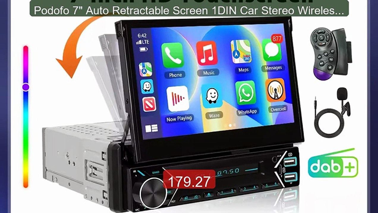 Podofo 7" Auto Retractable Screen 1DIN Car Stereo Wireless Car... -- Hot Deal 2026 | Limited Offer!