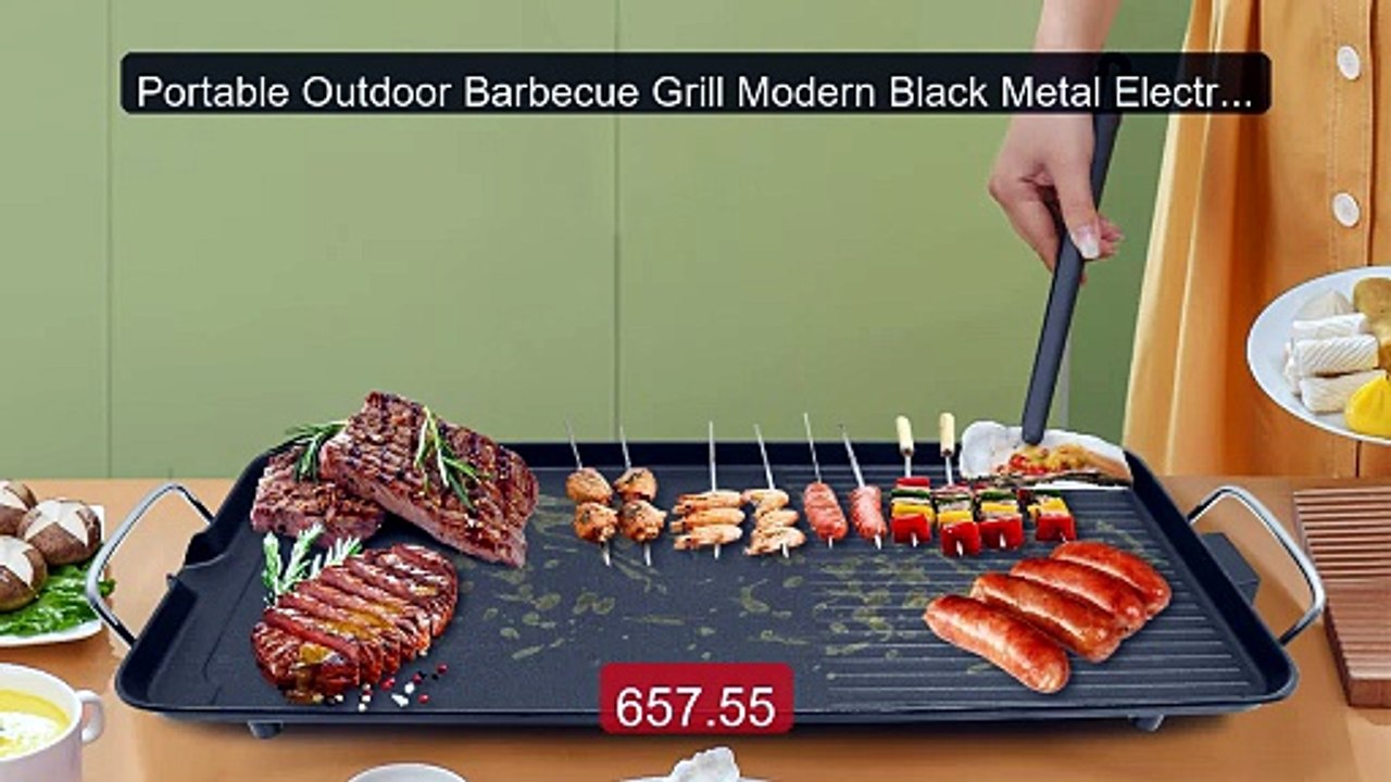 Portable Outdoor Barbecue Grill Modern Black Metal Electric Gr... -- Best Buy 2026 | Great Quality!