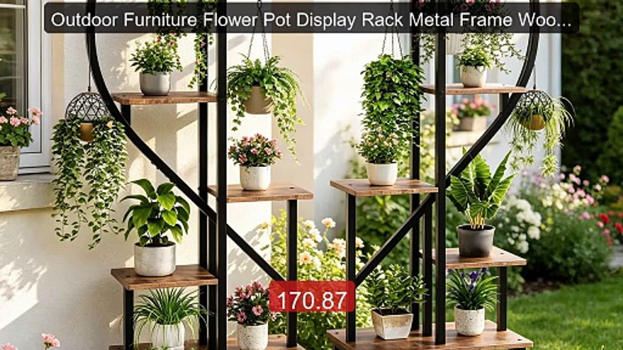 Outdoor Furniture Flower Pot Display Rack Metal Frame Wood She... -- Best Buy 2026 | Great Quality!