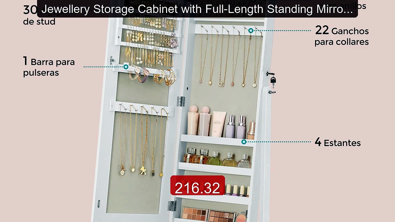 Jewellery Storage Cabinet with Full-Length Standing Mirror, Lo... -- Best Buy 2026 | Great Quality!