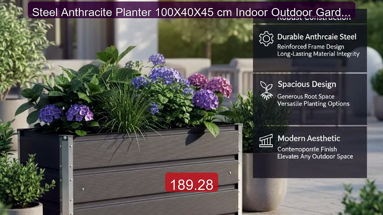 Steel Anthracite Planter 100X40X45 cm Indoor Outdoor Garden Pot Rec... -- Top Rated 2026 | Buy Now!