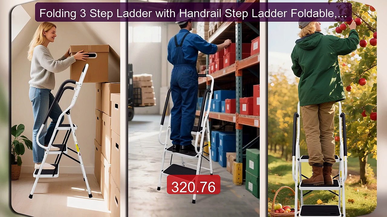 Folding 3 Step Ladder with Handrail Step Ladder Foldable, Portable ... -- Top Rated 2026 | Buy Now!