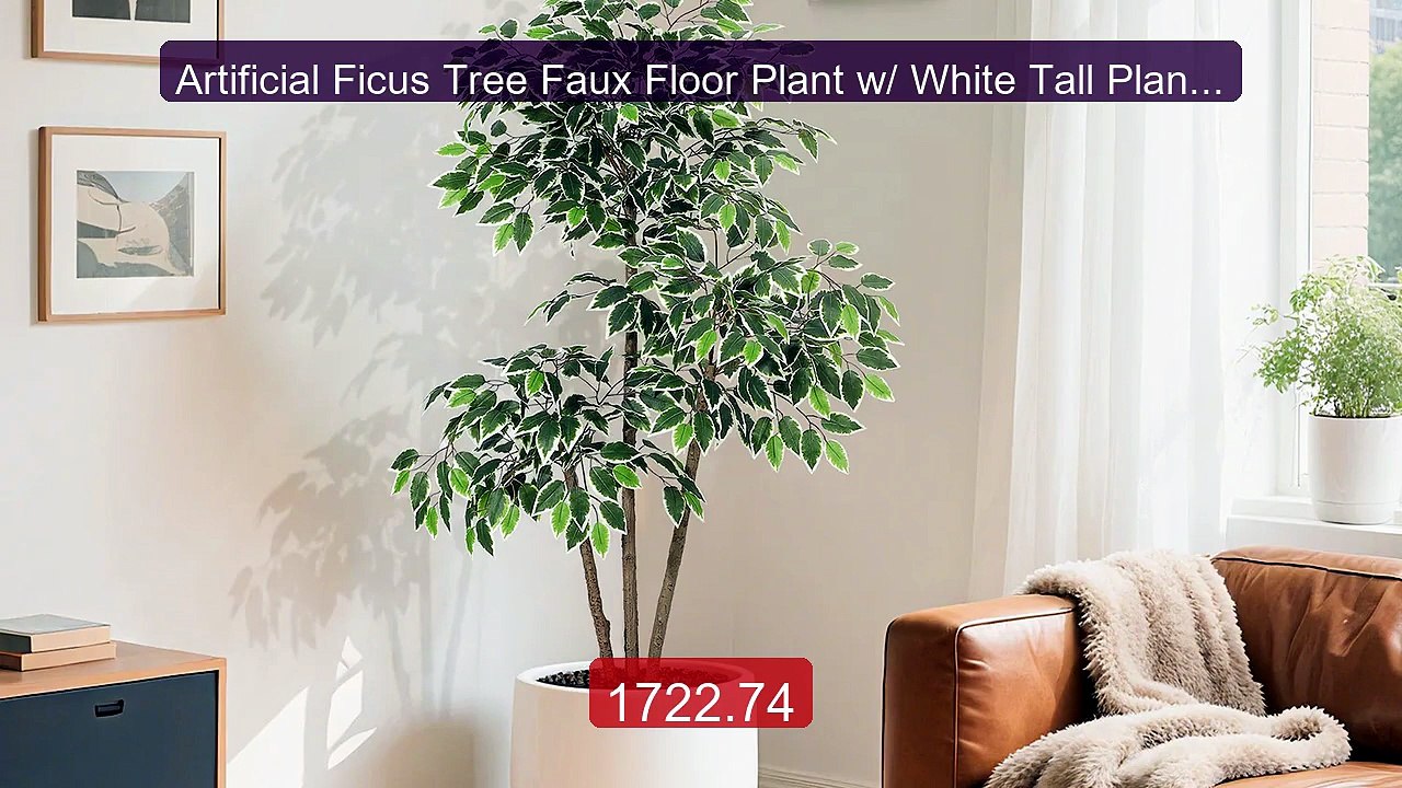 Artificial Ficus Tree Faux Floor Plant w/ White Tall Planter, Fake... -- Best Deal 2026 | Shop Now!