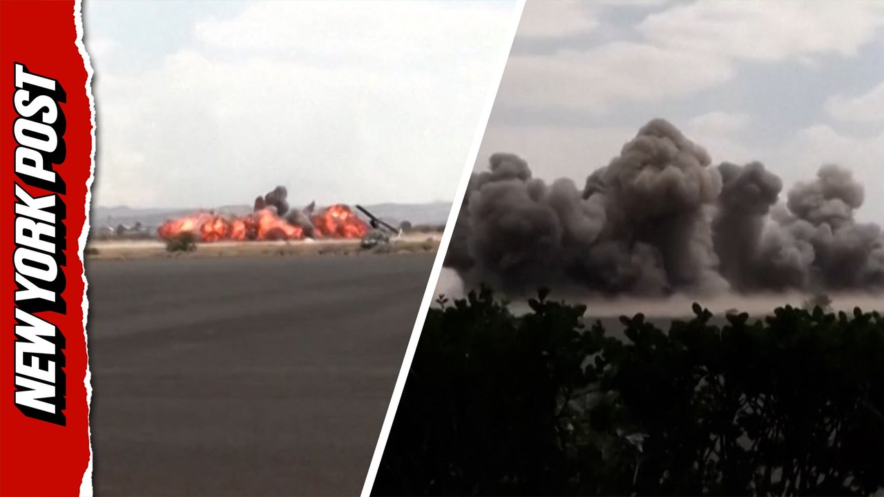 Shocking moment airstrikes hit Yemen's Sanaa airport