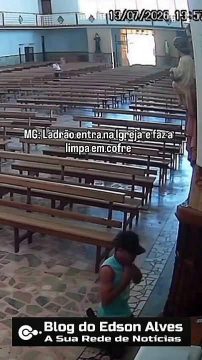 Ladrão entra na igreja, faz oração e rouba cofre em MG