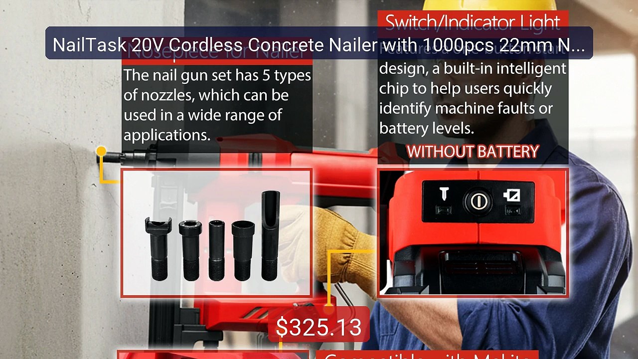NailTask 20V Cordless Concrete Nailer with 1000pcs 22mm Nails ... -- Best Buy 2026 | Great Quality!