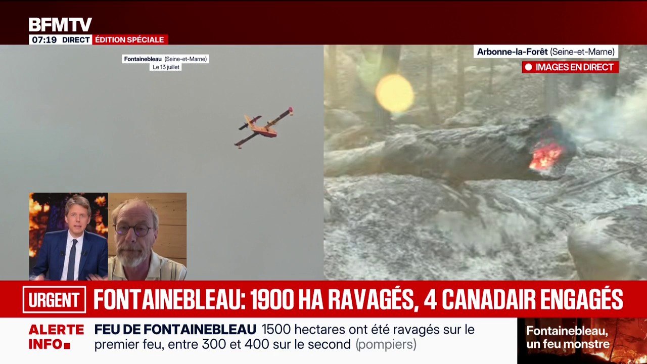Incendie de Fontainebleau: quatre Canadair s'apprêtent à écoper sur les bords de Seine afin de lutter contre le feu de forêt