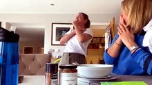 The sister bursts with excitement when a playful prank catches her by surprise