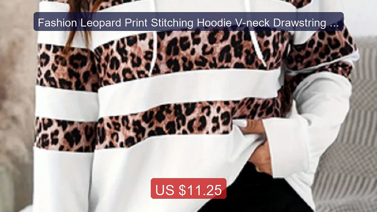 Fashion Leopard Print Stitching Hoodie V-neck Drawstring Long ... -- Best Buy 2026 | Great Quality!