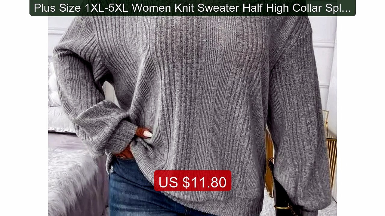 Plus Size 1XL-5XL Women Knit Sweater Half High Collar Splice Pullov... -- Top Rated 2026 | Buy Now!