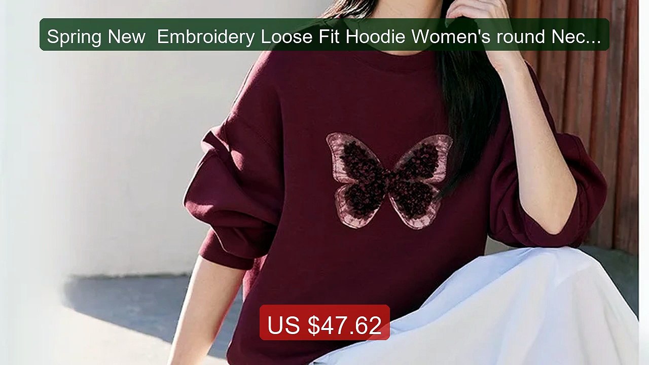 Spring New  Embroidery Loose Fit Hoodie Women's round Neck ... -- Top Pick 2026 | Unbeatable Price!