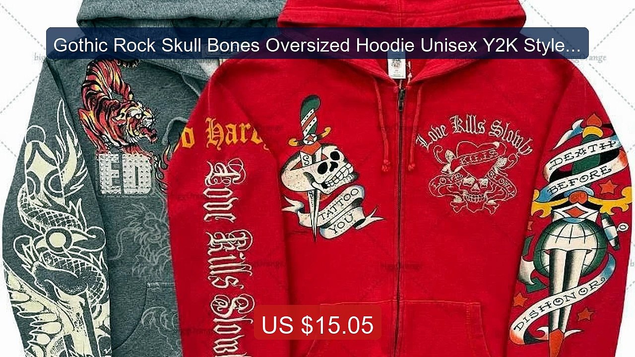 Gothic Rock Skull Bones Oversized Hoodie Unisex Y2K Style Standard ... -- Top Rated 2026 | Buy Now!