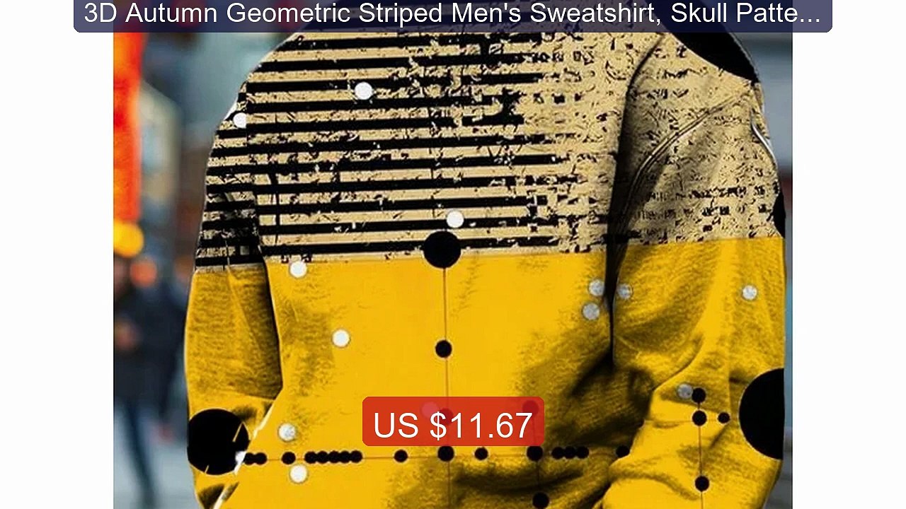 3D Autumn Geometric Striped Men's Sweatshirt, Skull Pattern S... -- Amazing Value 2026 | Must Have!
