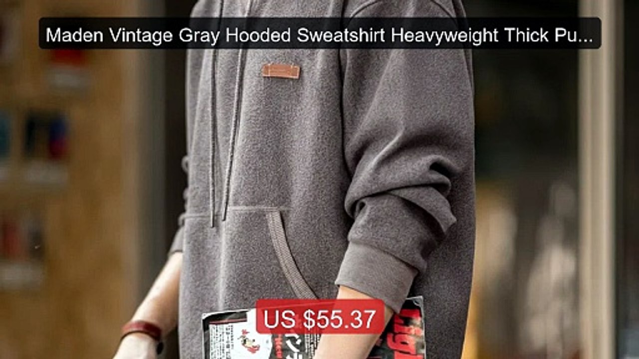 Maden Vintage Gray Hooded Sweatshirt Heavyweight Thick Pullove... -- Best Buy 2026 | Great Quality!