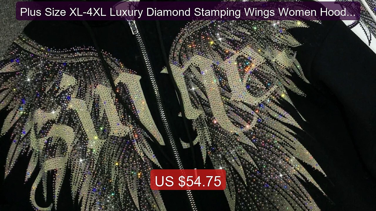 Plus Size XL-4XL Luxury Diamond Stamping Wings Women Hoodies A... -- Best Buy 2026 | Great Quality!