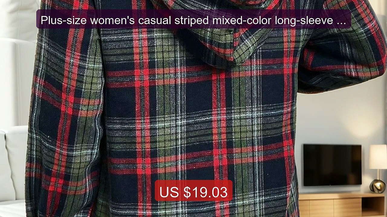 Plus-size women's casual striped mixed-color long-sleeve V-... -- Top Pick 2026 | Unbeatable Price!