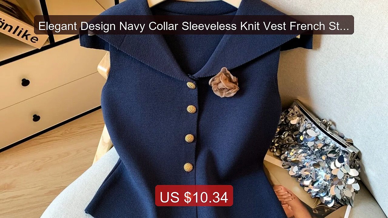Elegant Design Navy Collar Sleeveless Knit Vest French Style C... -- Hot Deal 2026 | Limited Offer!