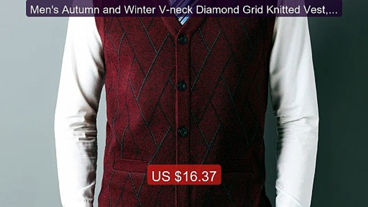 Men's Autumn and Winter V-neck Diamond Grid Knitted Vest, Bus... -- Amazing Value 2026 | Must Have!