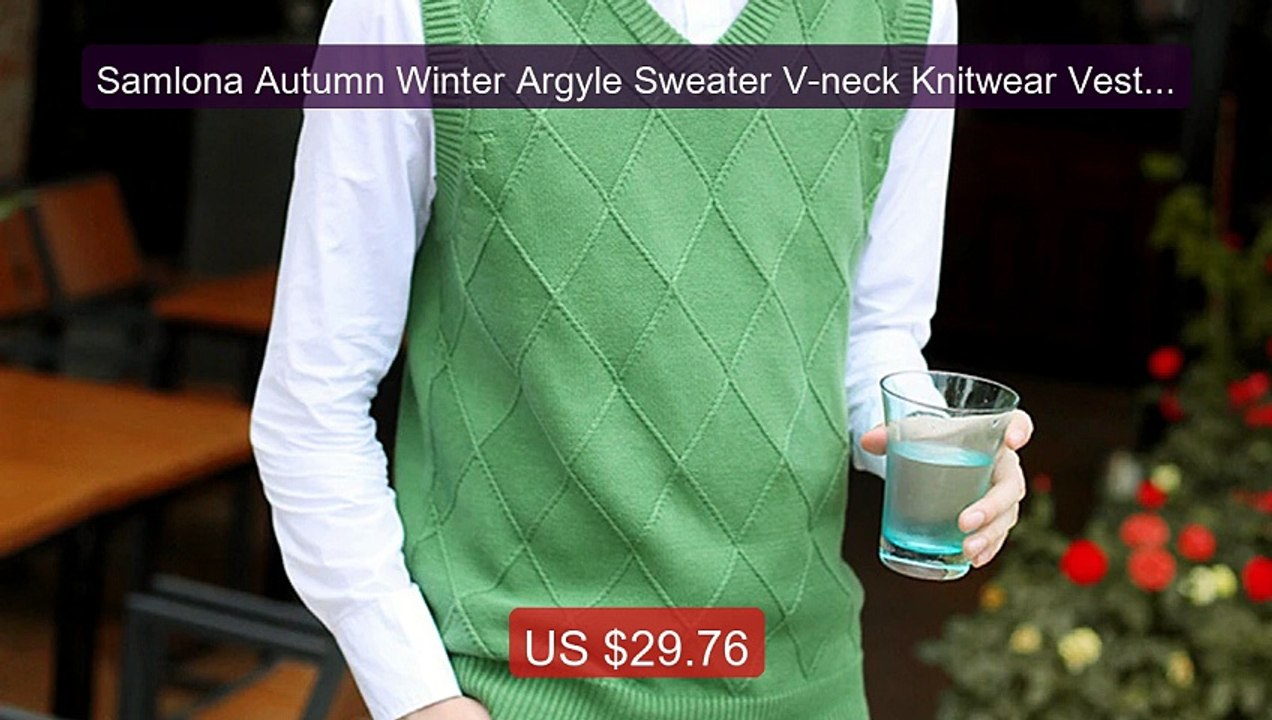 Samlona Autumn Winter Argyle Sweater V-neck Knitwear Vest Men ... -- Hot Deal 2026 | Limited Offer!