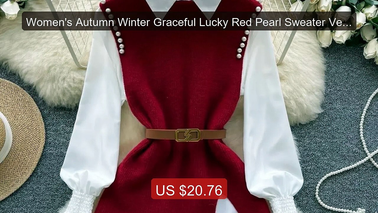 Women's Autumn Winter Graceful Lucky Red Pearl Sweater Vest Shirts ... -- Top Rated 2026 | Buy Now!