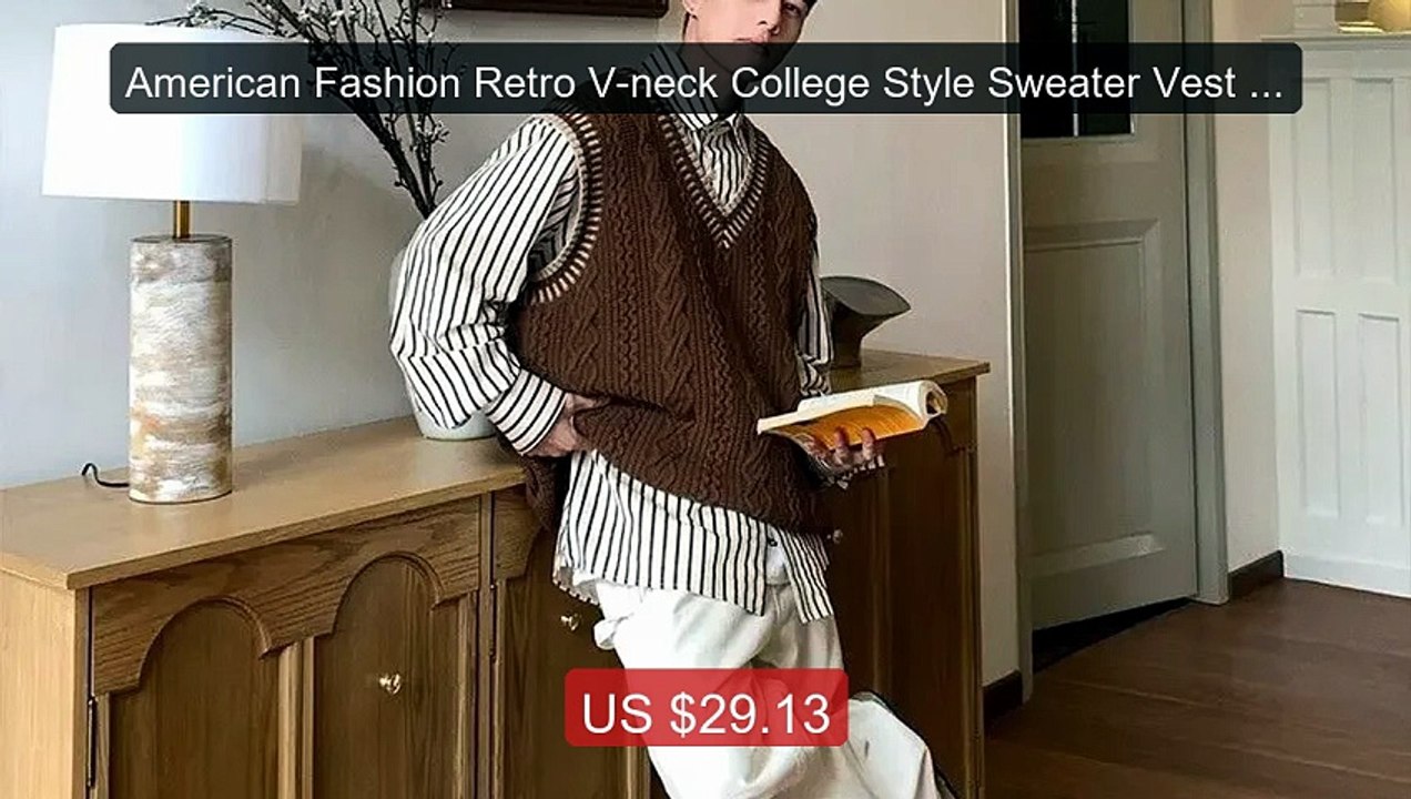 American Fashion Retro V-neck College Style Sweater Vest for Men Au... -- Top Rated 2026 | Buy Now!