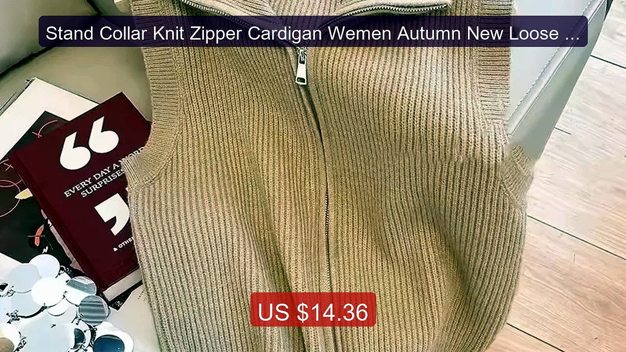 Stand Collar Knit Zipper Cardigan Wemen Autumn New Loose Simpl... -- Best Buy 2026 | Great Quality!
