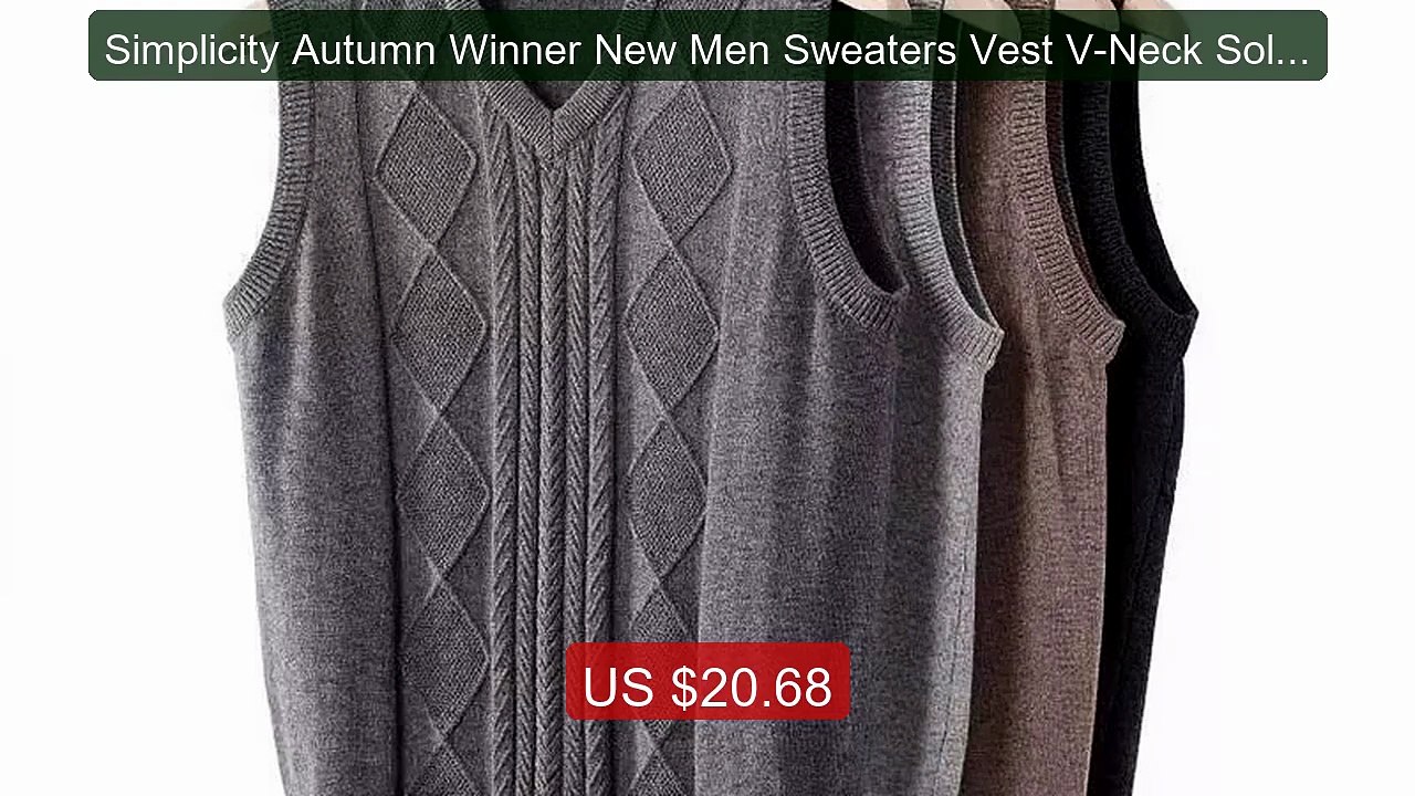 Simplicity Autumn Winner New Men Sweaters Vest V-Neck Solid Tw... -- Best Buy 2026 | Great Quality!