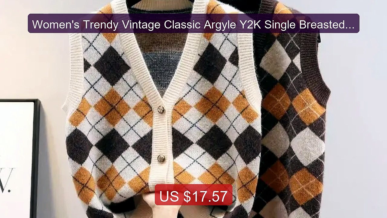Women's Trendy Vintage Classic Argyle Y2K Single Breasted Cardigan... -- Best Deal 2026 | Shop Now!