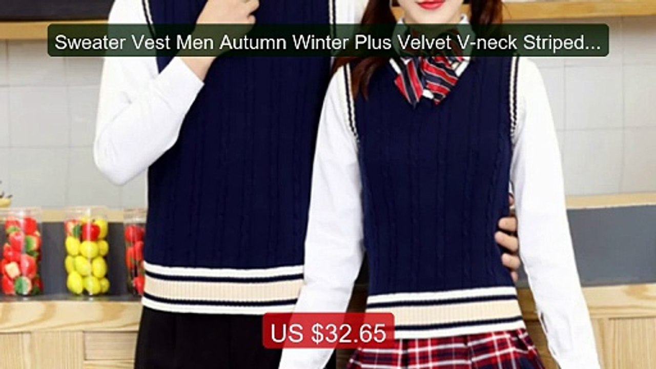 Sweater Vest Men Autumn Winter Plus Velvet V-neck Striped Big ... -- Best Buy 2026 | Great Quality!