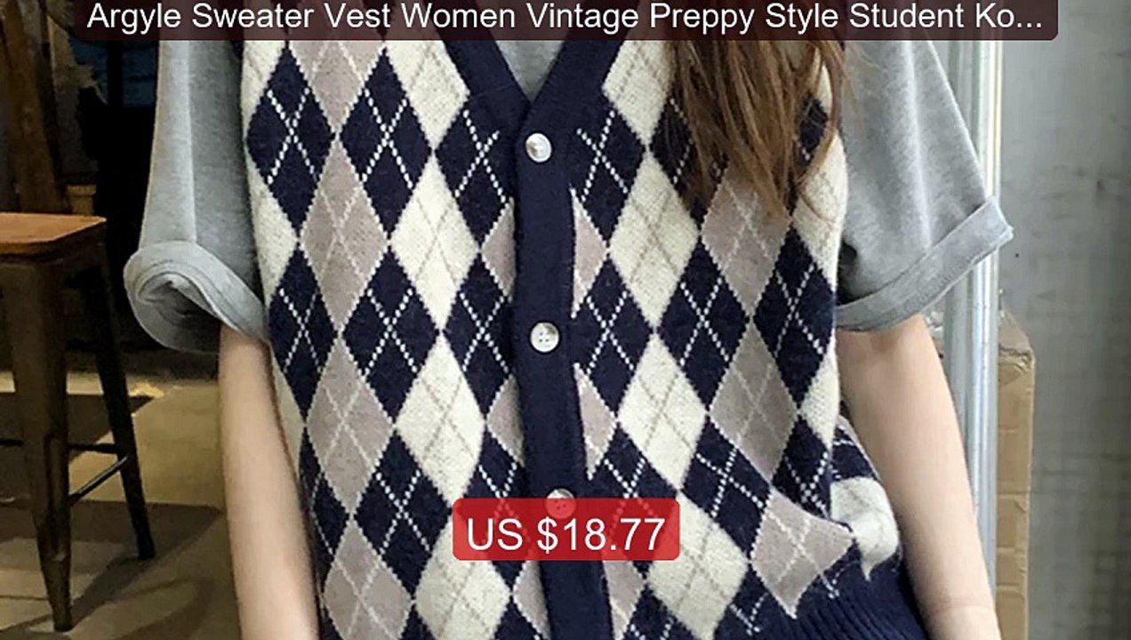 Argyle Sweater Vest Women Vintage Preppy Style Student Korean ... -- Hot Deal 2026 | Limited Offer!
