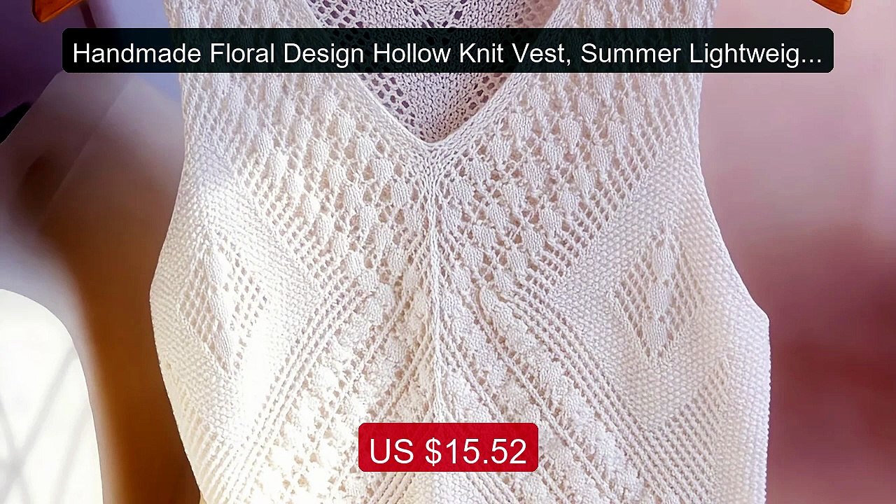 Handmade Floral Design Hollow Knit Vest, Summer Lightweight Br... -- Hot Deal 2026 | Limited Offer!