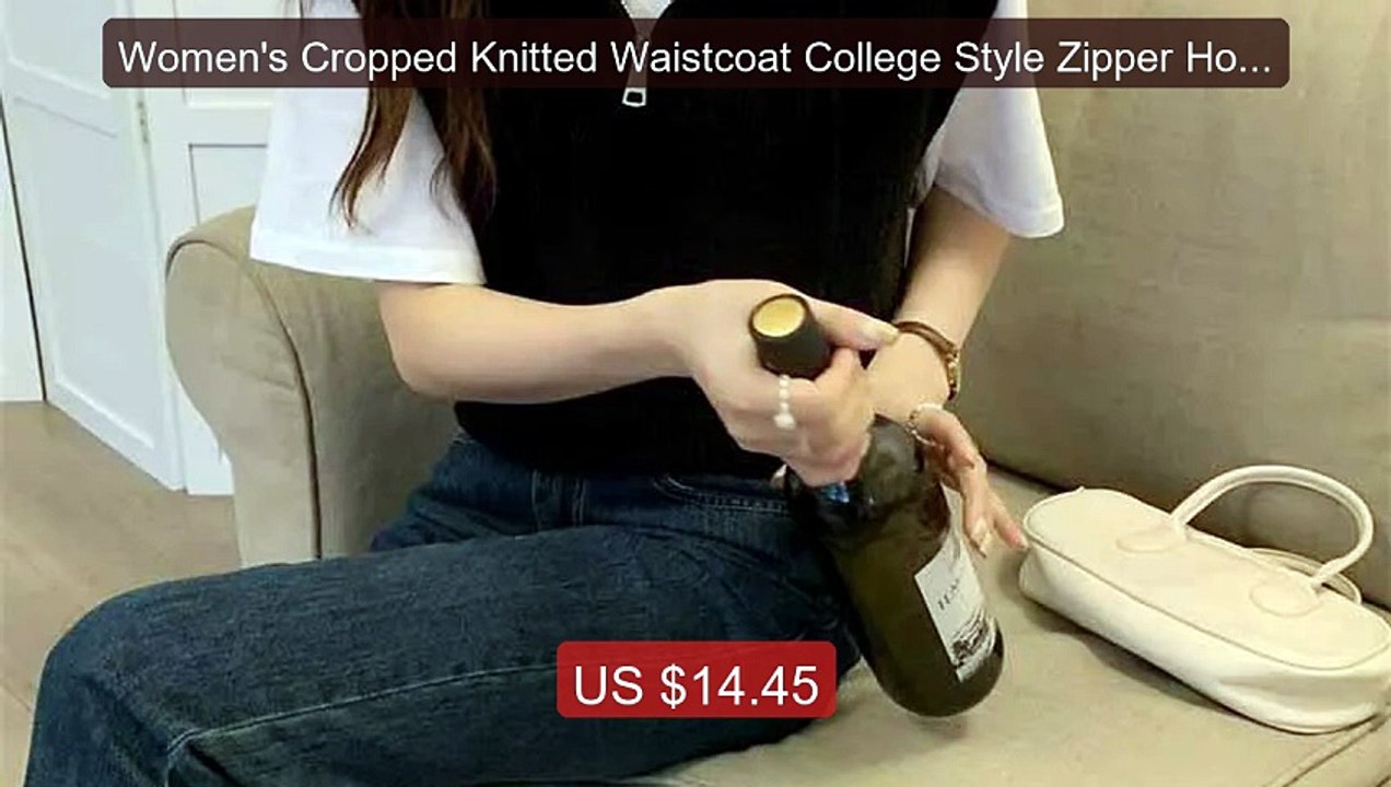 Women's Cropped Knitted Waistcoat College Style Zipper Hooded ... -- Best Buy 2026 | Great Quality!