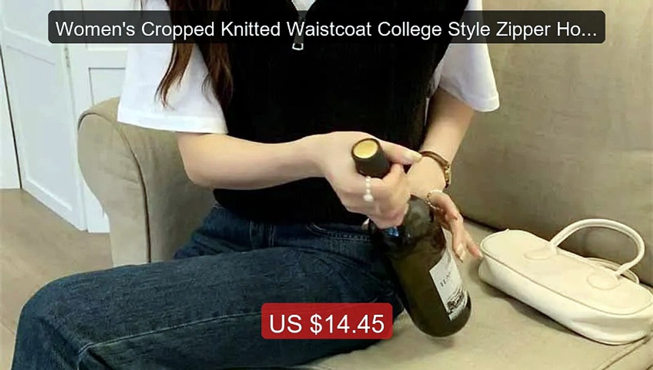 Women's Cropped Knitted Waistcoat College Style Zipper Hooded ... -- Hot Deal 2026 | Limited Offer!
