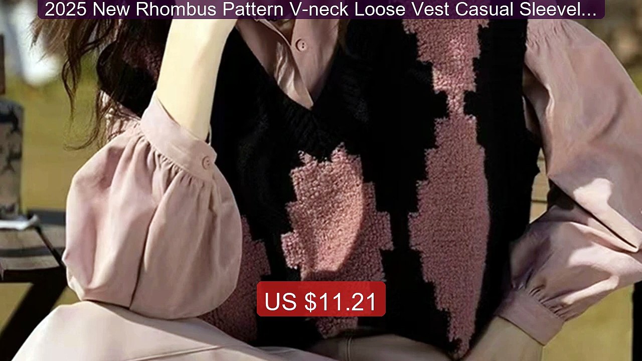 2025 New Rhombus Pattern V-neck Loose Vest Casual Sleeveles... -- Top Pick 2026 | Unbeatable Price!