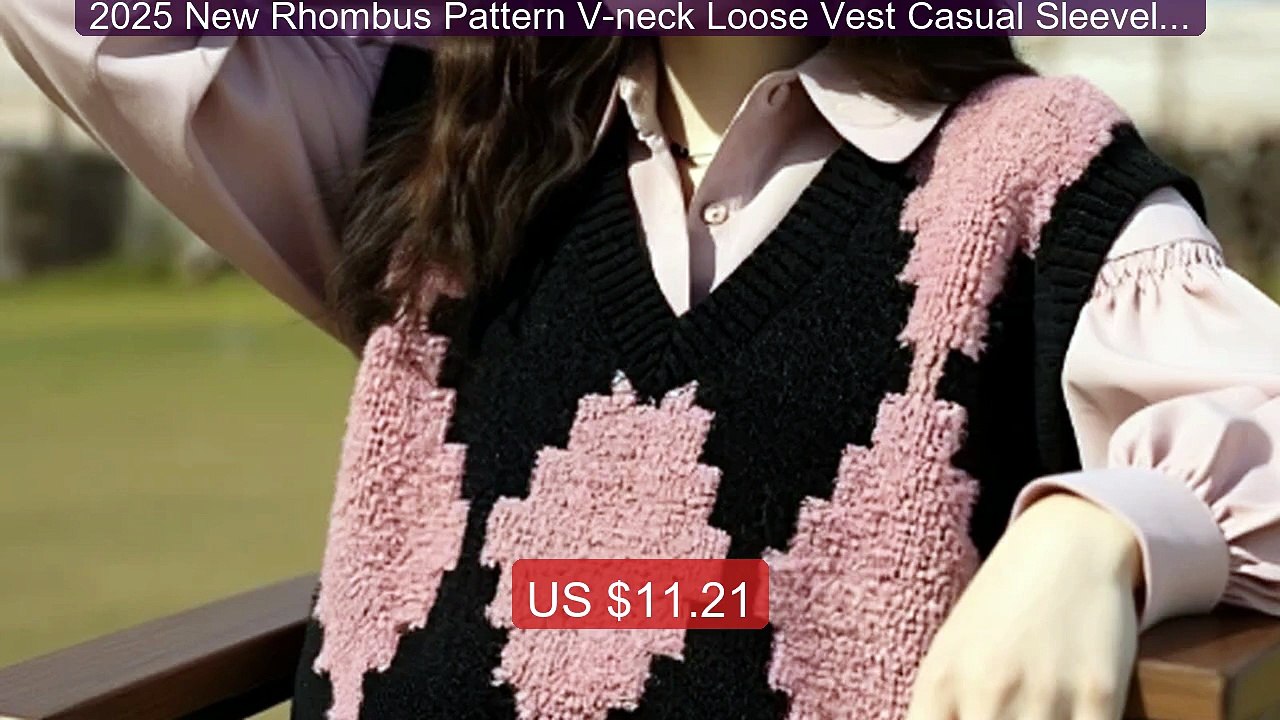 2025 New Rhombus Pattern V-neck Loose Vest Casual Sleeveless Women'... -- Top Rated 2026 | Buy Now!