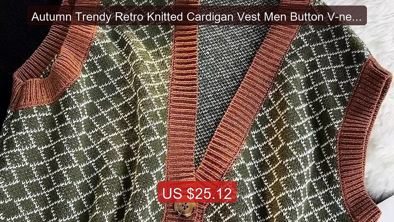 Autumn Trendy Retro Knitted Cardigan Vest Men Button V-neck N... -- Amazing Value 2026 | Must Have!