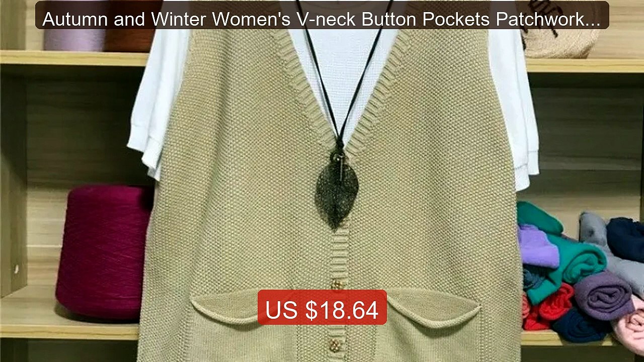 Autumn and Winter Women's V-neck Button Pockets Patchwork Solid Lo... -- Best Deal 2026 | Shop Now!