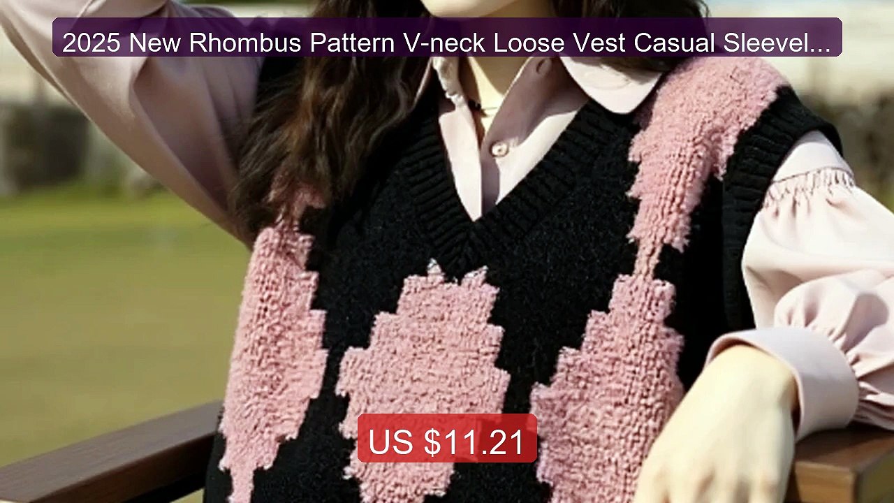 2025 New Rhombus Pattern V-neck Loose Vest Casual Sleeveless Women'... -- Top Rated 2026 | Buy Now!