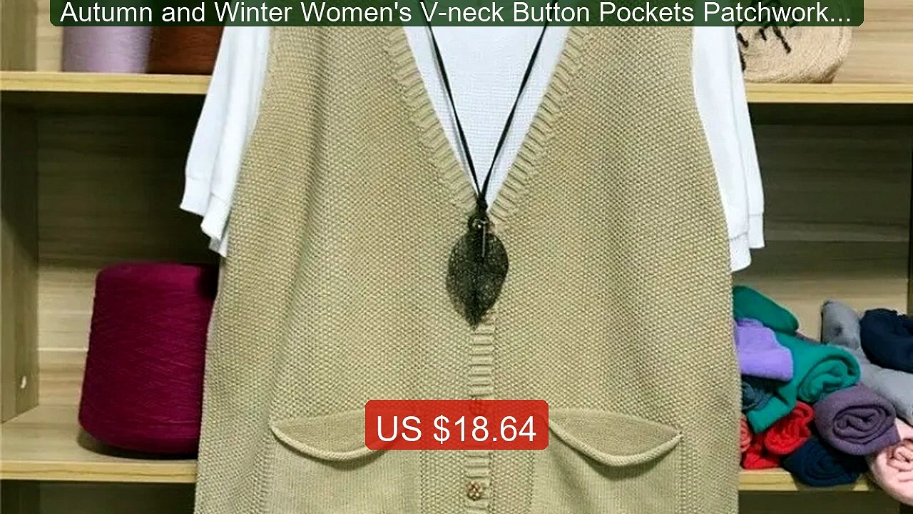Autumn and Winter Women's V-neck Button Pockets Patchwork Sol... -- Amazing Value 2026 | Must Have!