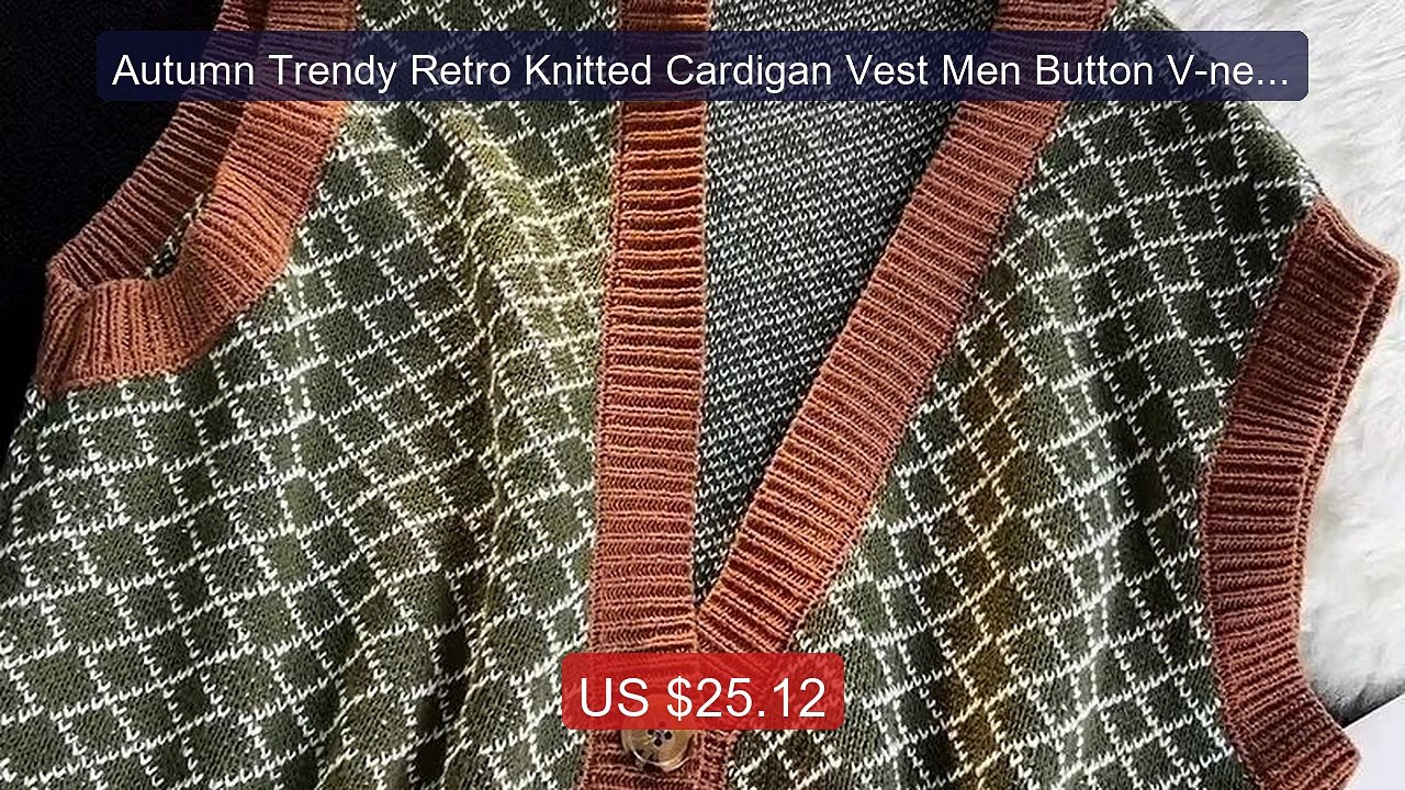 Autumn Trendy Retro Knitted Cardigan Vest Men Button V-neck Ne... -- Best Buy 2026 | Great Quality!