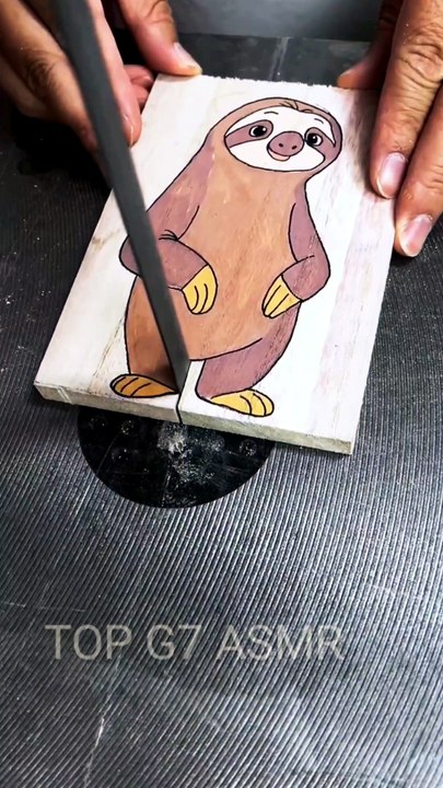 ​Crispy Wood Cutting ASMR: Carving a Cartoon Sloth Art 🎧 | Top G7 ASMR