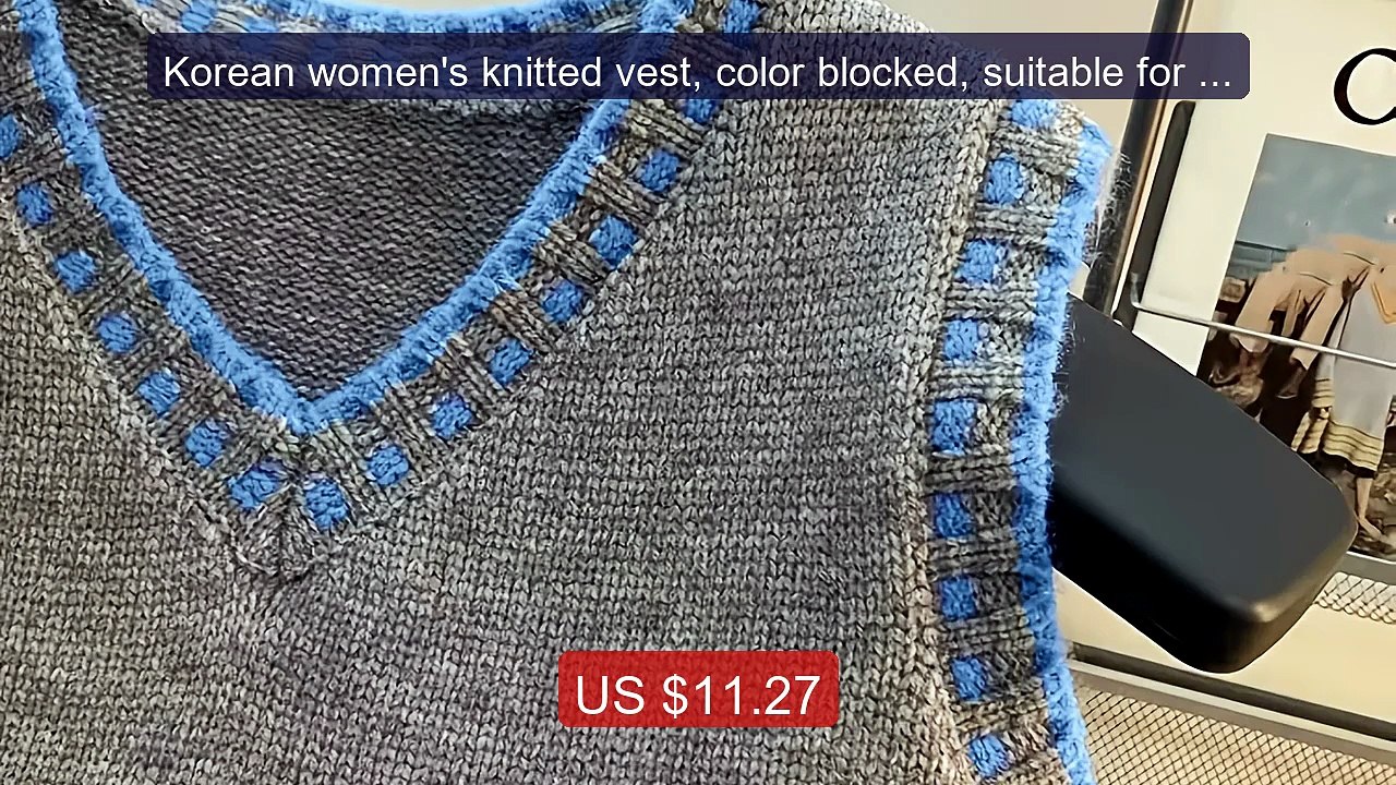 Korean women's knitted vest, color blocked, suitable for layer... -- Hot Deal 2026 | Limited Offer!