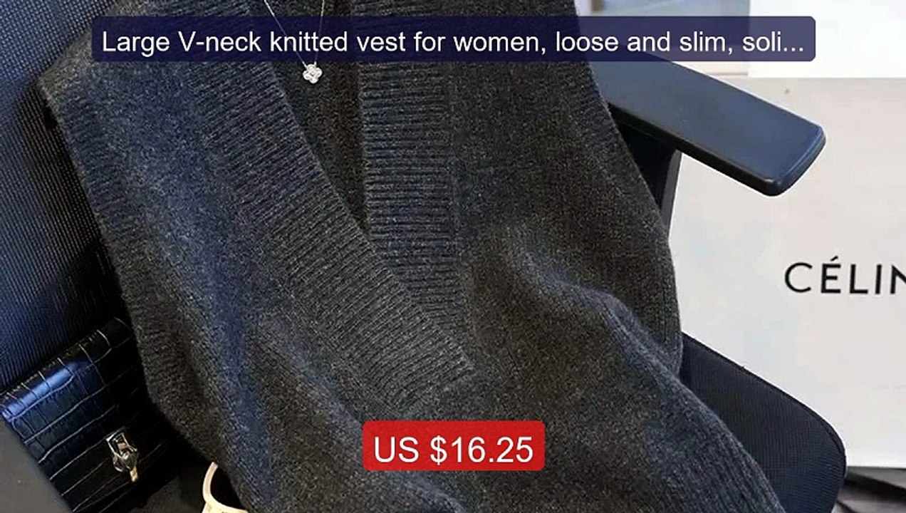 Large V-neck knitted vest for women, loose and slim, solid co... -- Amazing Value 2026 | Must Have!