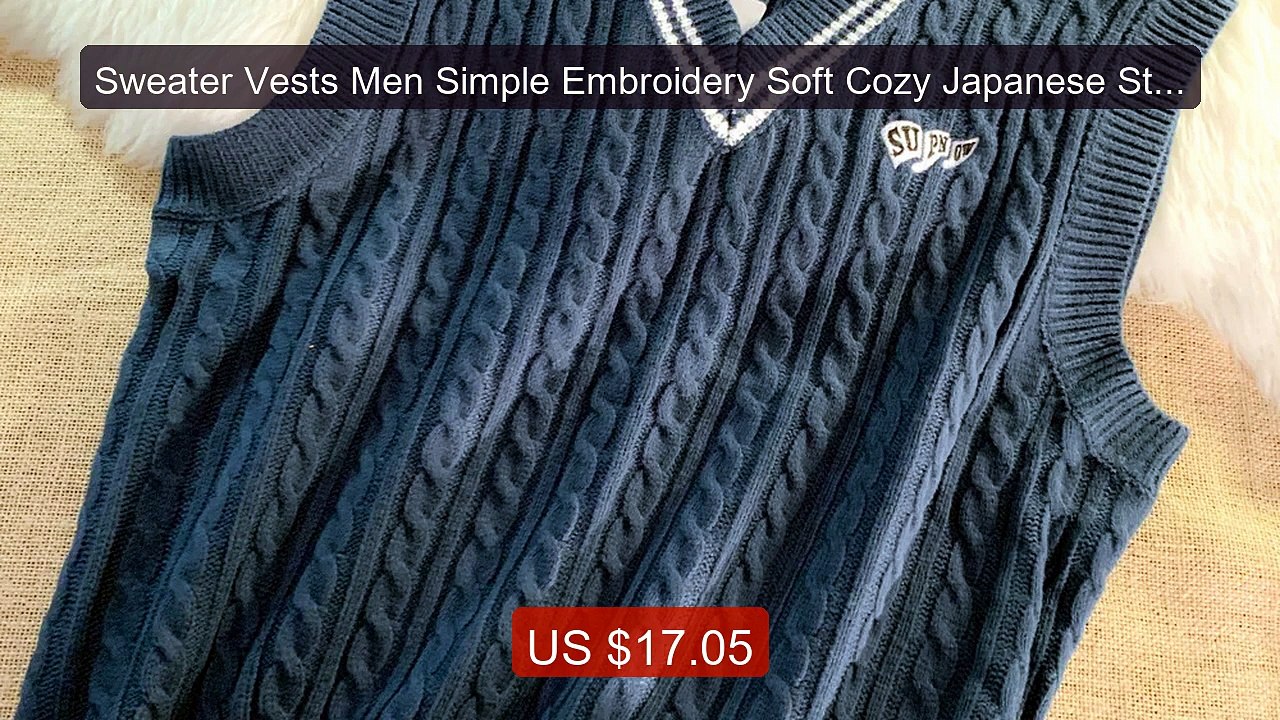 Sweater Vests Men Simple Embroidery Soft Cozy Japanese Style Handso... -- Top Rated 2026 | Buy Now!