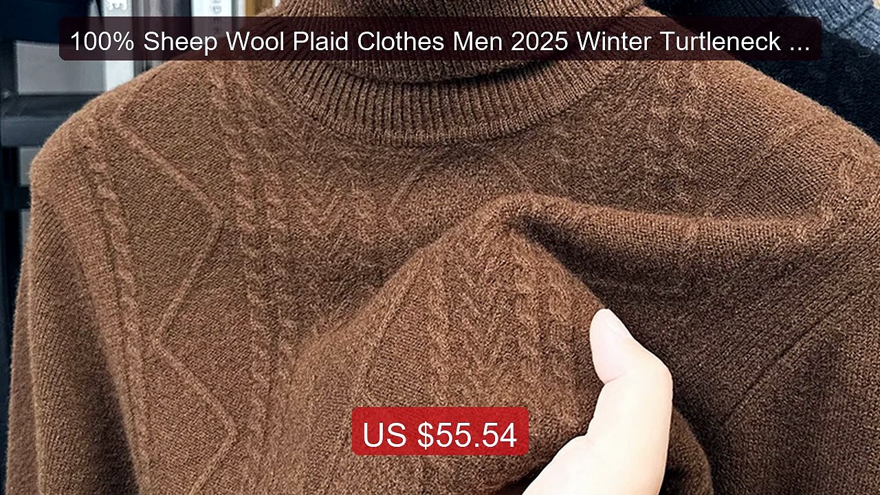 100% Sheep Wool Plaid Clothes Men 2025 Winter Turtleneck Thick Swea... -- Top Rated 2026 | Buy Now!