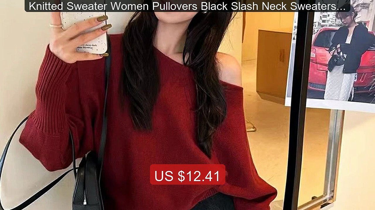 Knitted Sweater Women Pullovers Black Slash Neck Sweaters Knit... -- Best Buy 2026 | Great Quality!