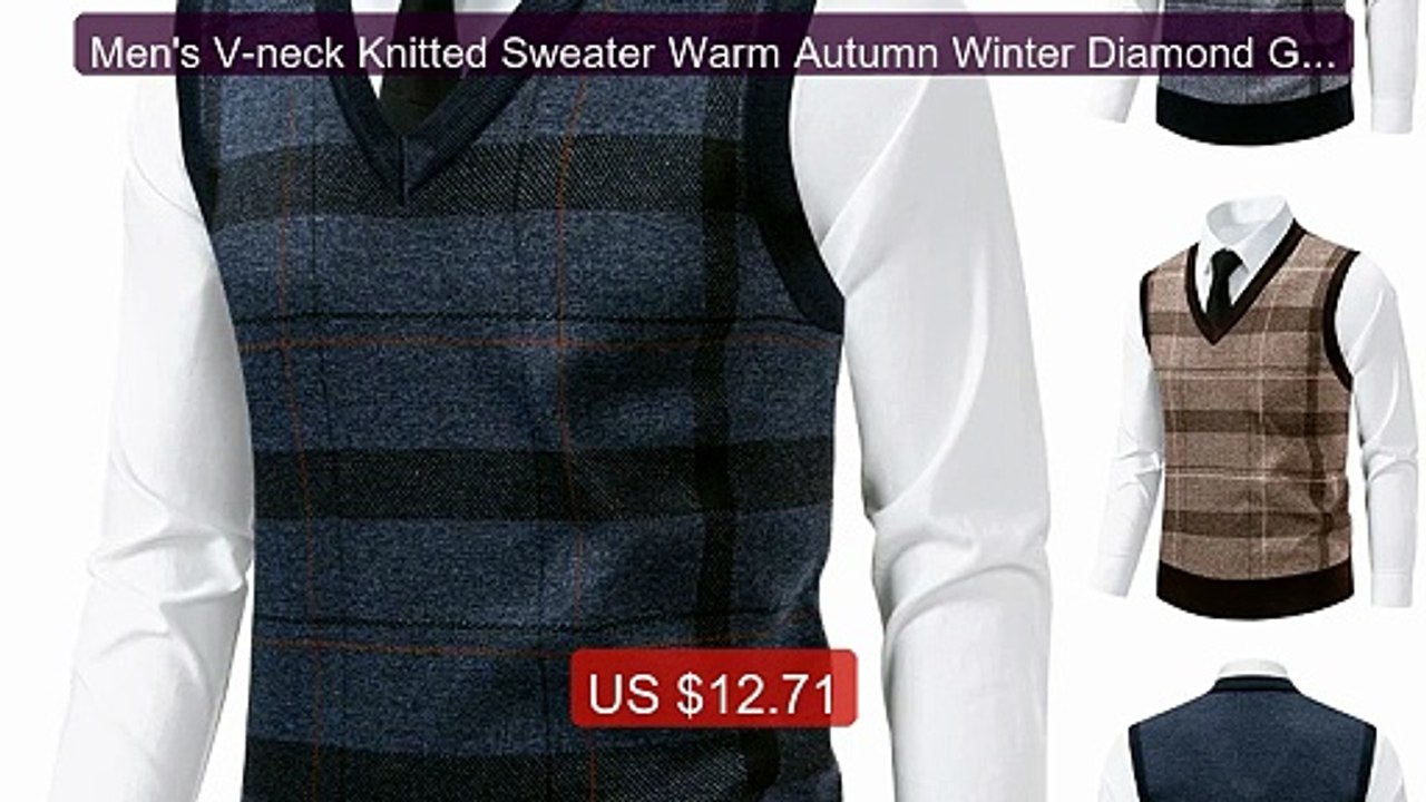 Men's V-neck Knitted Sweater Warm Autumn Winter Diamond Grid Twist... -- Best Deal 2026 | Shop Now!