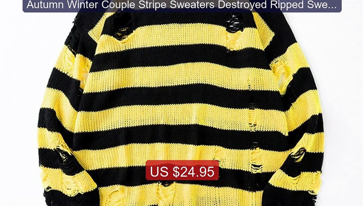 Autumn Winter Couple Stripe Sweaters Destroyed Ripped Sweater... -- Amazing Value 2026 | Must Have!