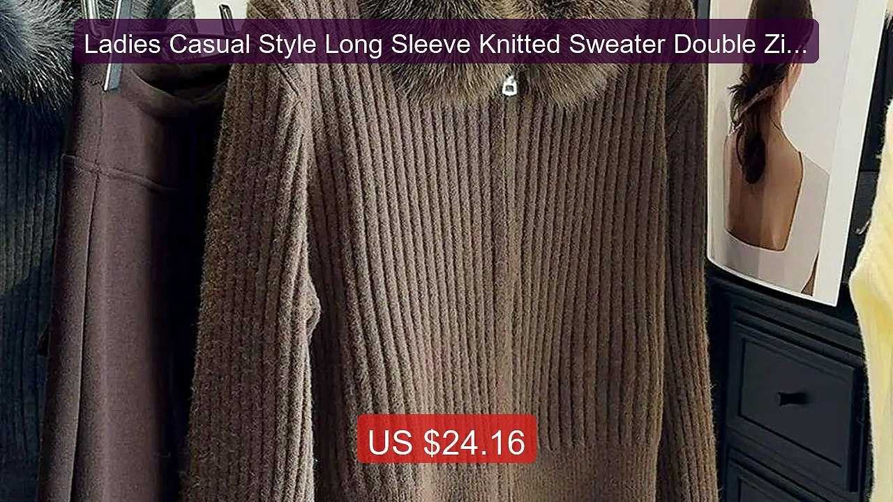 Ladies Casual Style Long Sleeve Knitted Sweater Double Zipper Loos... -- Best Deal 2026 | Shop Now!